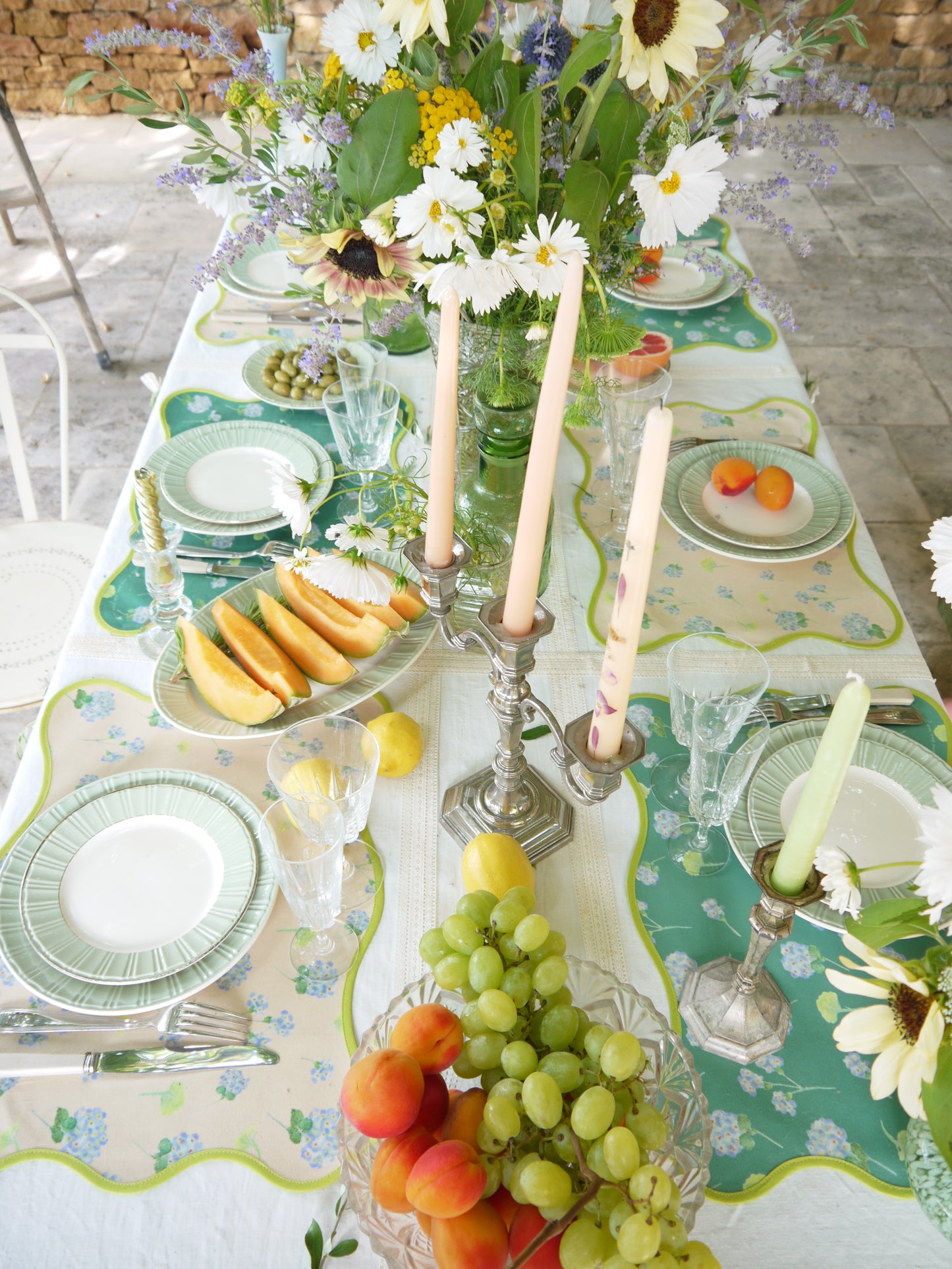 Set de table Limonade en fleurs  - forme organique - fond melon
