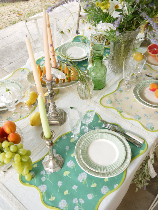 Set de table Limonade en fleurs  - forme organique - fond vert