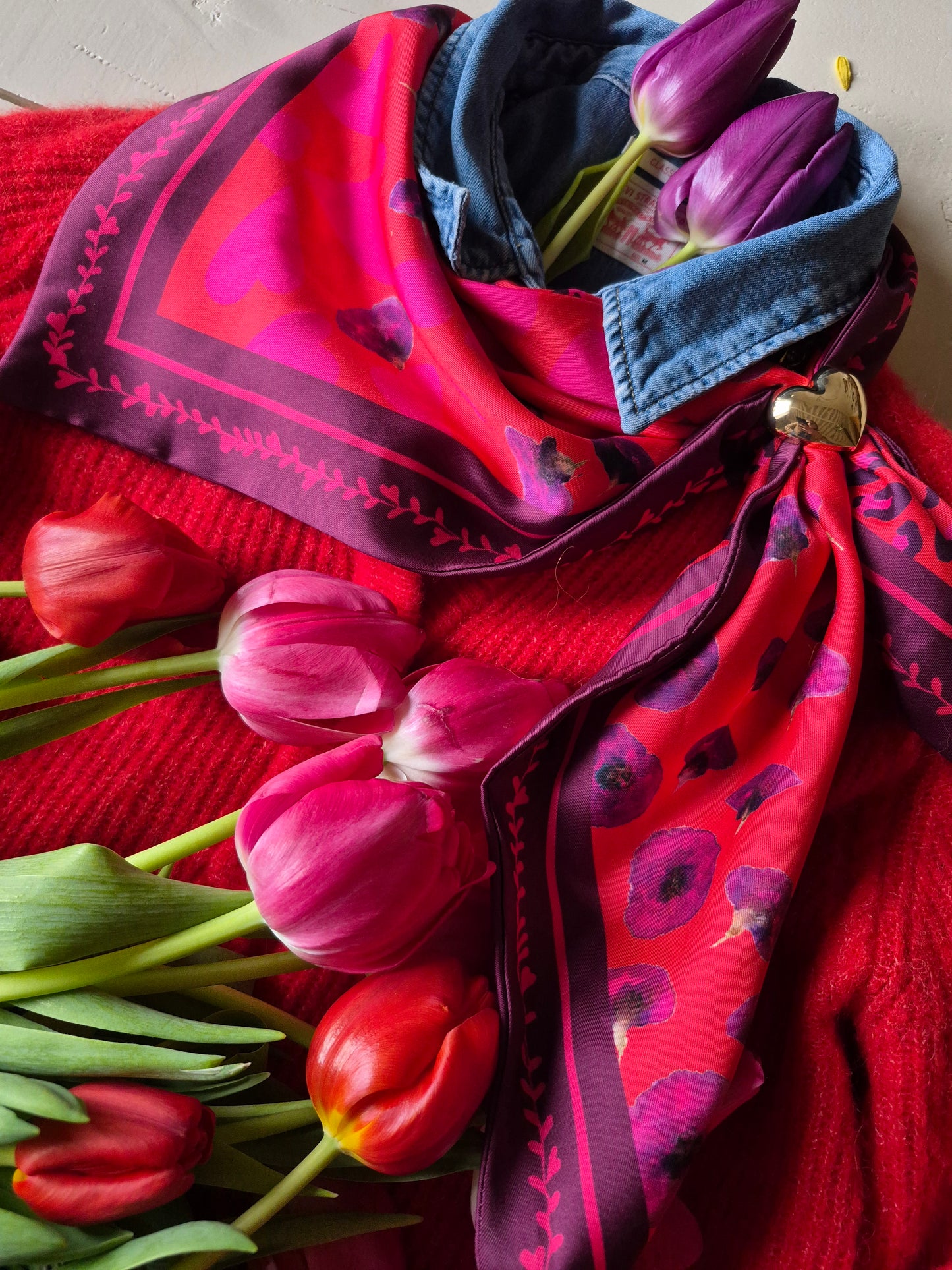 Triangle "Coquelicot coeur Cerise- Leopard " disponible sous 10jours