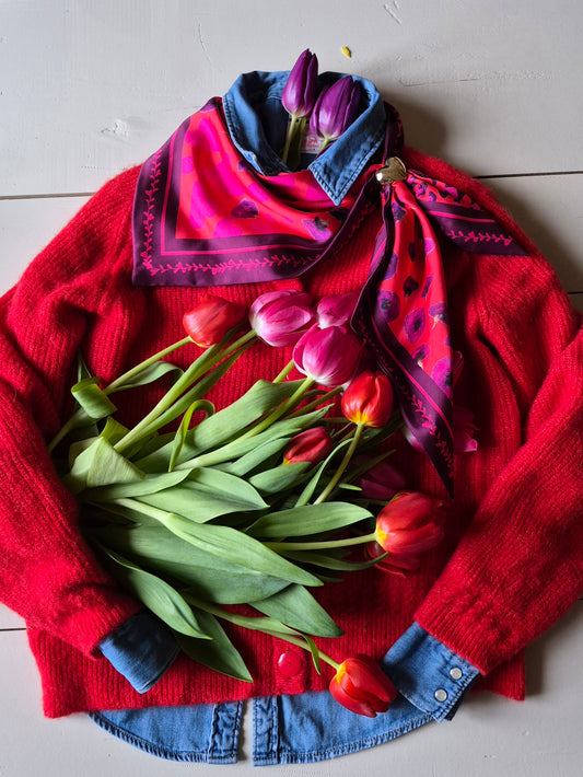 Triangle "Coquelicot coeur Cerise- Leopard " disponible sous 10jours