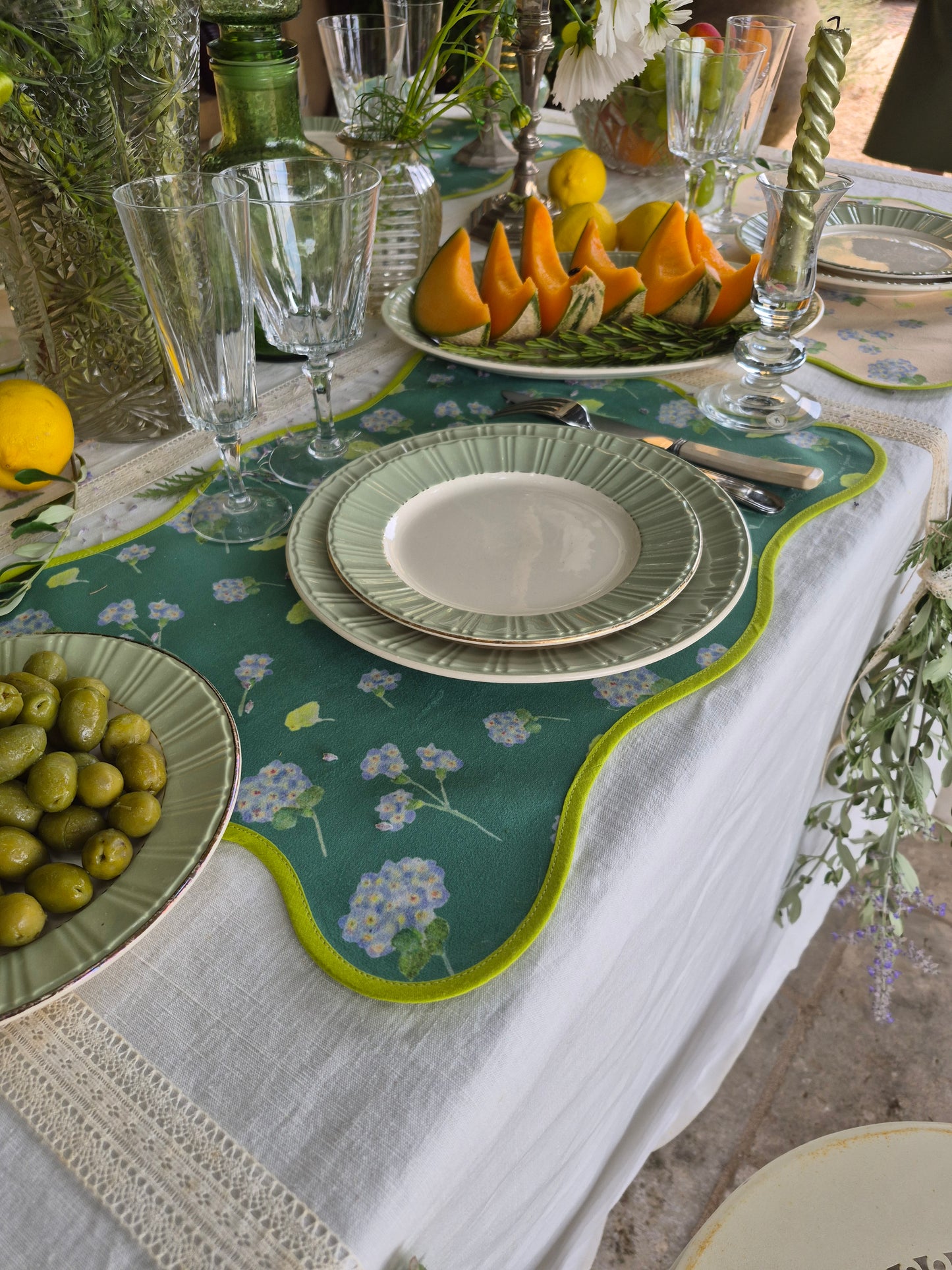Set de table Limonade en fleurs  - forme organique - fond melon
